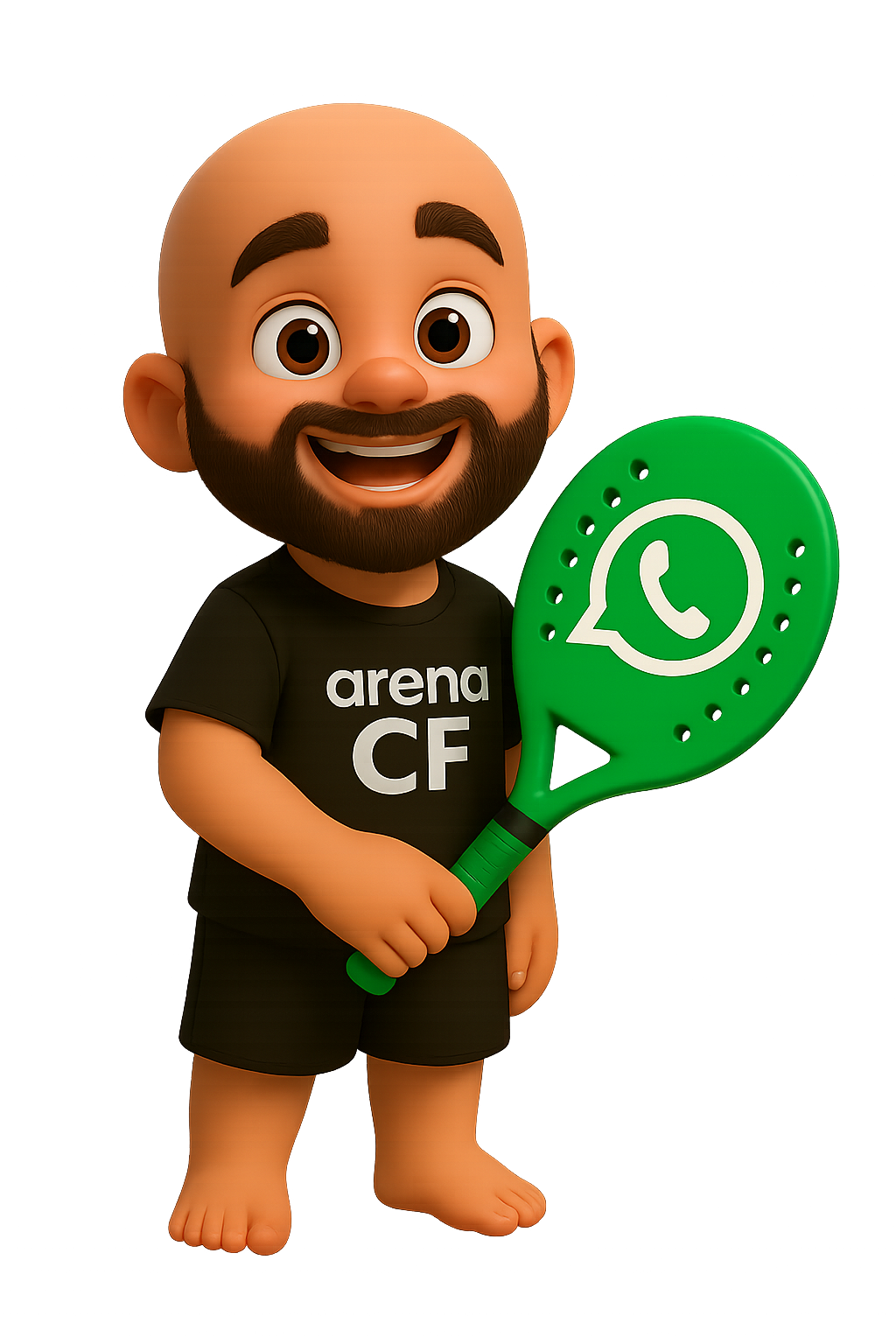 Mascote Arena CF indicando contato via WhatsApp